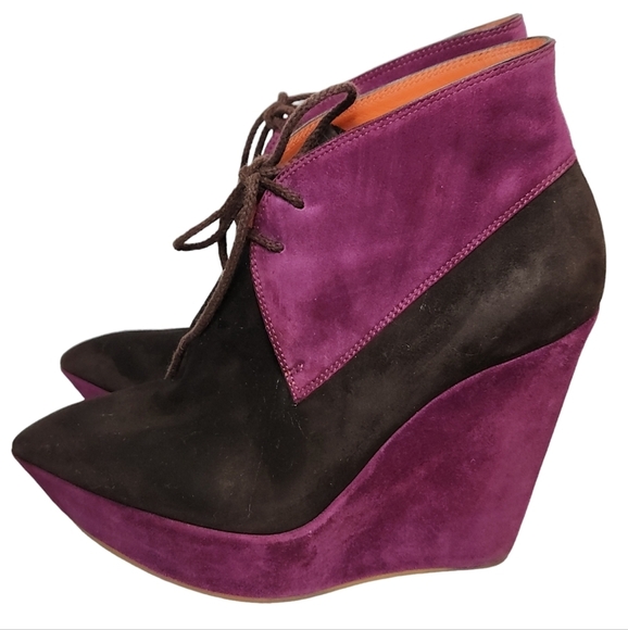 Santoni Rose Collection Lace Up Platform Ankle Boots Purple & Brown Suede SZ 39 - Picture 2 of 11